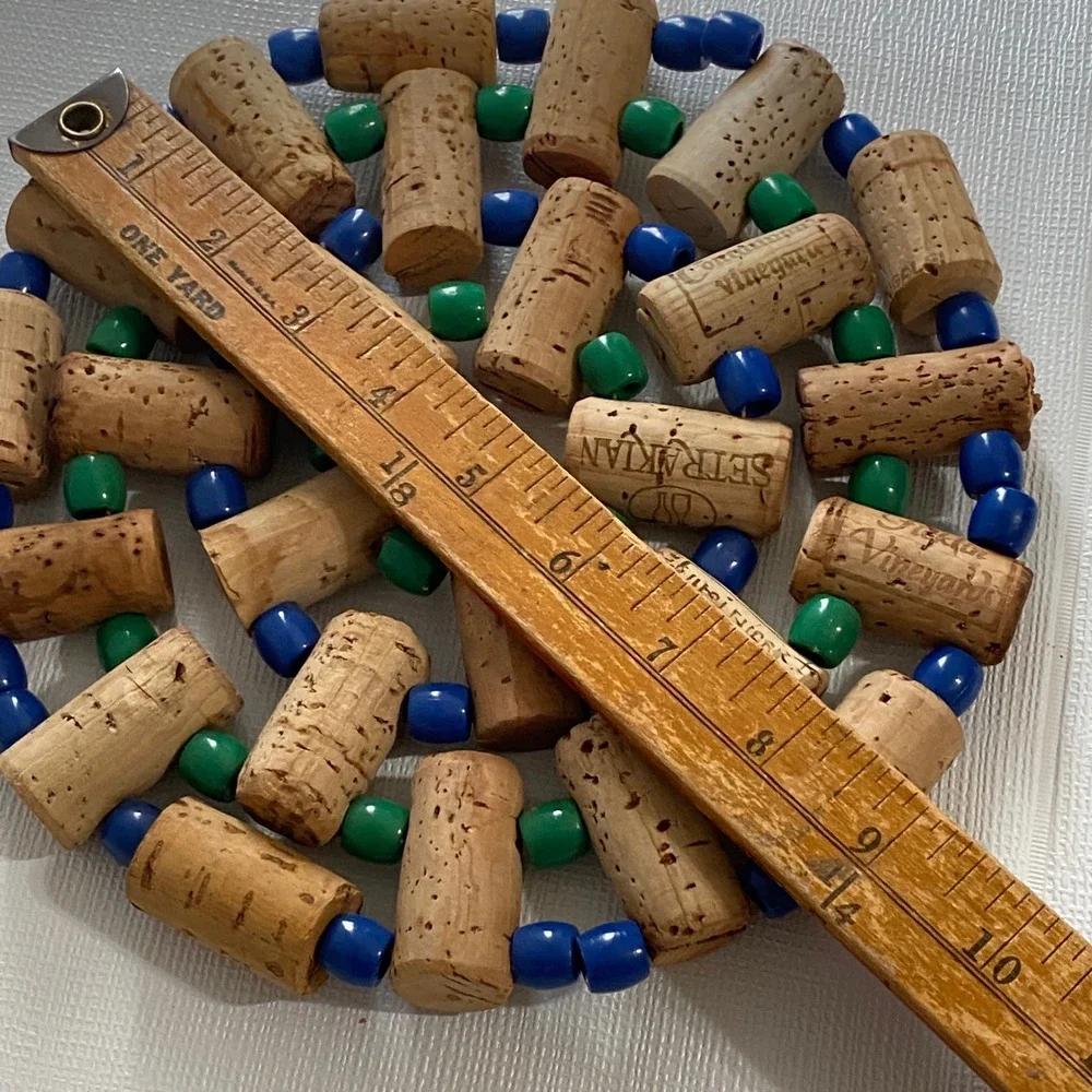 Vintage Handmade Wine‎ Cork Trivets Set of 2 Beaded Rustic Kitchen Decor Boho CA